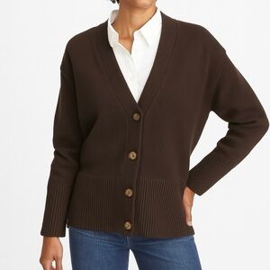 Gap Cardigan Cotton V-neck Sweater Ribbed Cozy Classic Minimalist Staple Brown L